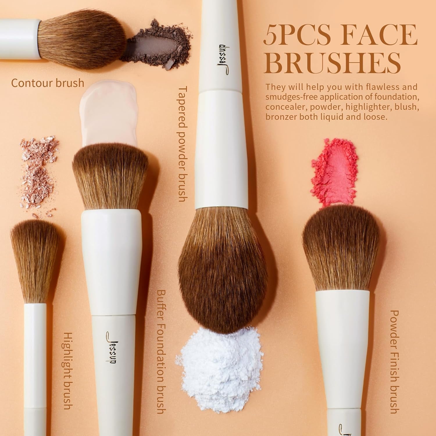 Achieve Flawless Beauty with Our 5-Piece Vegan Makeup Brush Set! 🌟 Soft Brushes for Foundation, Contour, Highlight, and Setting Powder in Trendy Light Grey! 🖌️💖 #VeganBeauty #MakeupMustHaves
