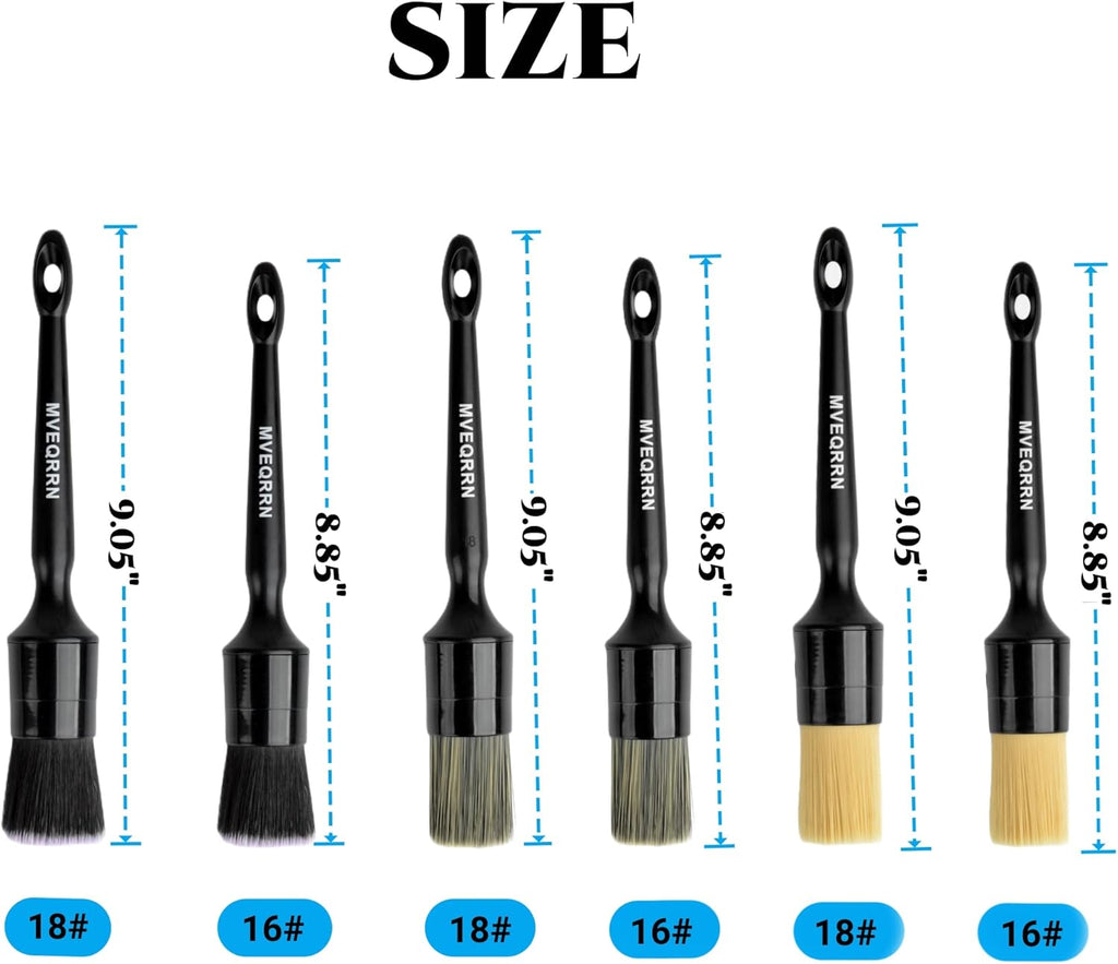 6Pcs Car Detailing Brush Set-2Pcs Boars Hair Car Detailing Brushes,2Pcs Ultra Soft No Scratch Detailing Brush for Air Vent,Leather Seat 2Pcs Detail Brushes Car Detailing for Interior Exterior