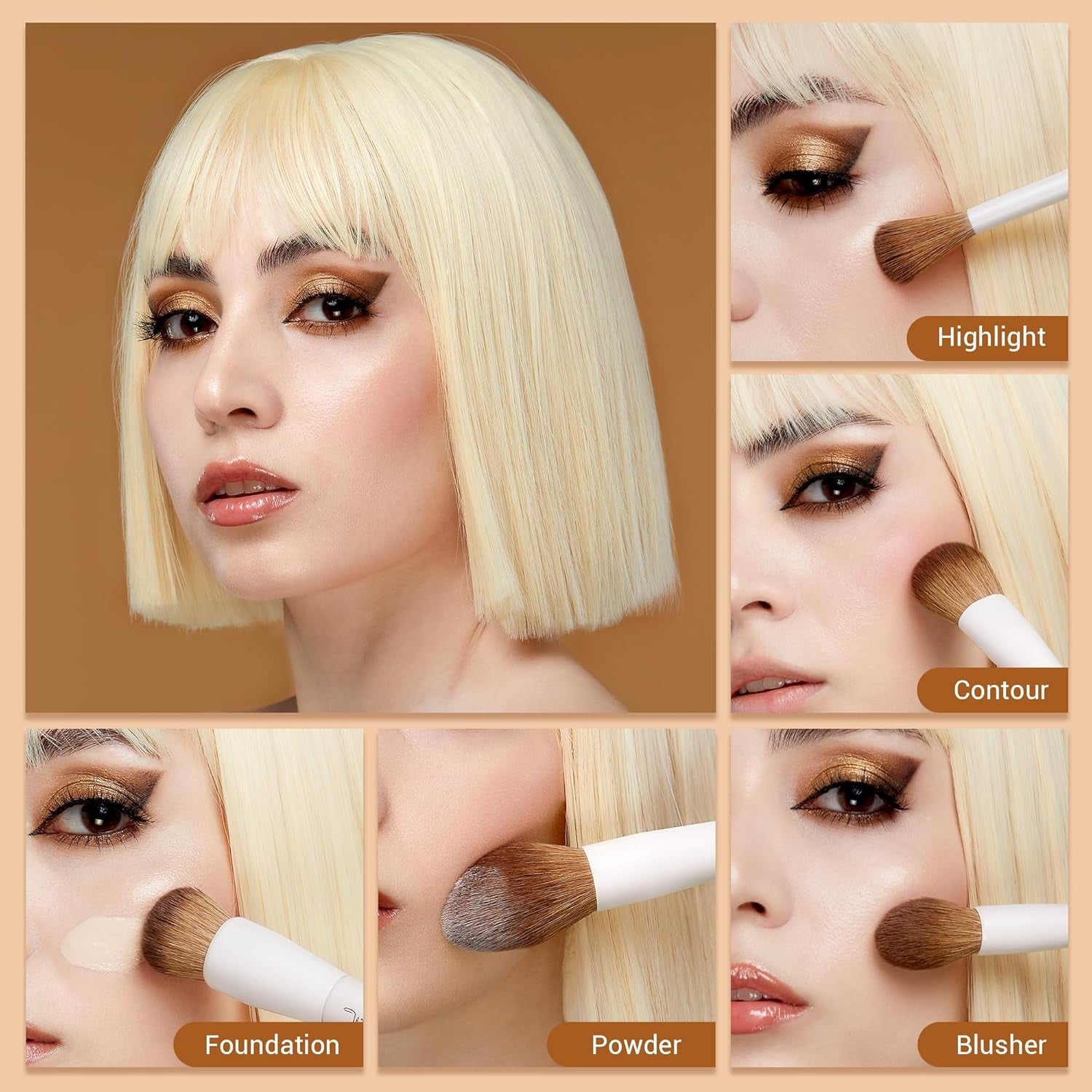 Achieve Flawless Beauty with Our 5-Piece Vegan Makeup Brush Set! 🌟 Soft Brushes for Foundation, Contour, Highlight, and Setting Powder in Trendy Light Grey! 🖌️💖 #VeganBeauty #MakeupMustHaves