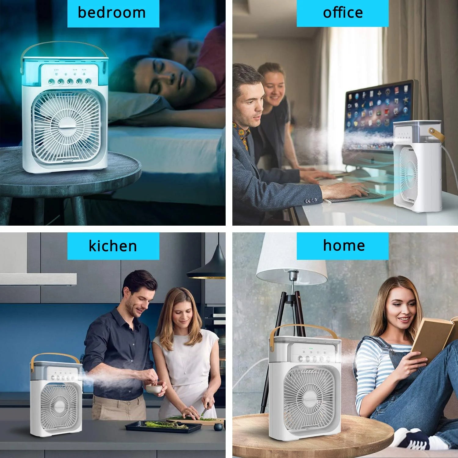 Compact Silent Electric Fan and Humidifier - Portable Indoor Air Conditioner for Home and Room Cooling