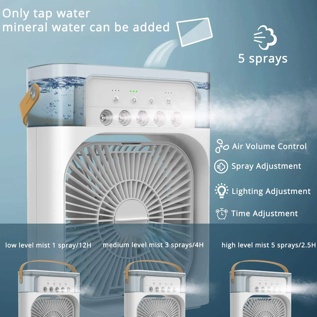 Compact Silent Electric Fan and Humidifier - Portable Indoor Air Conditioner for Home and Room Cooling