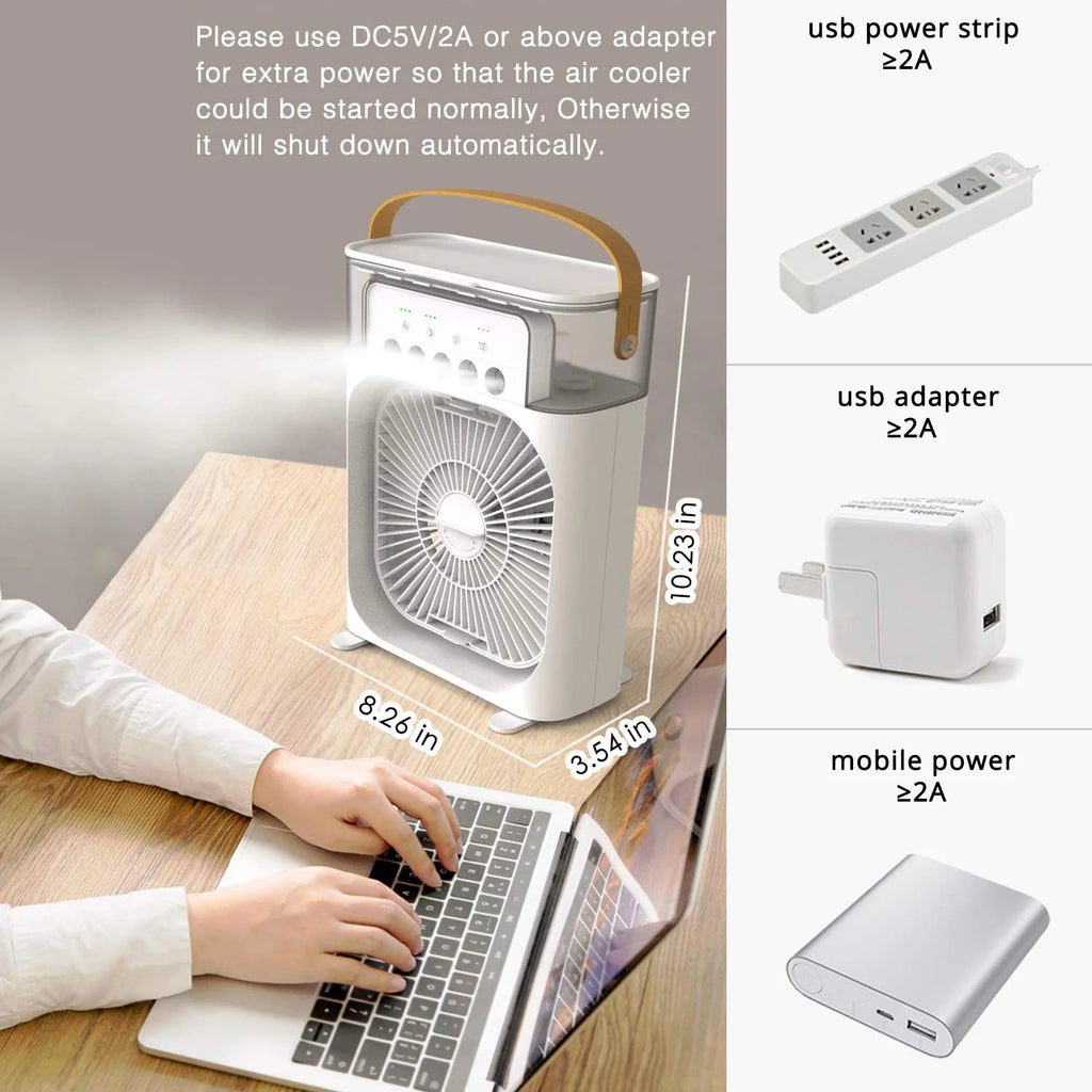 Compact Silent Electric Fan and Humidifier - Portable Indoor Air Conditioner for Home and Room Cooling