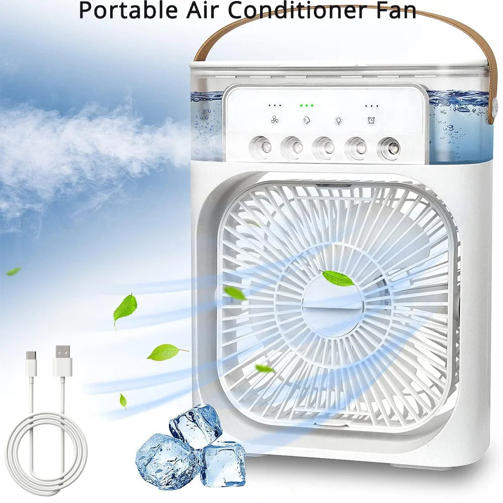 Compact Silent Electric Fan and Humidifier - Portable Indoor Air Conditioner for Home and Room Cooling