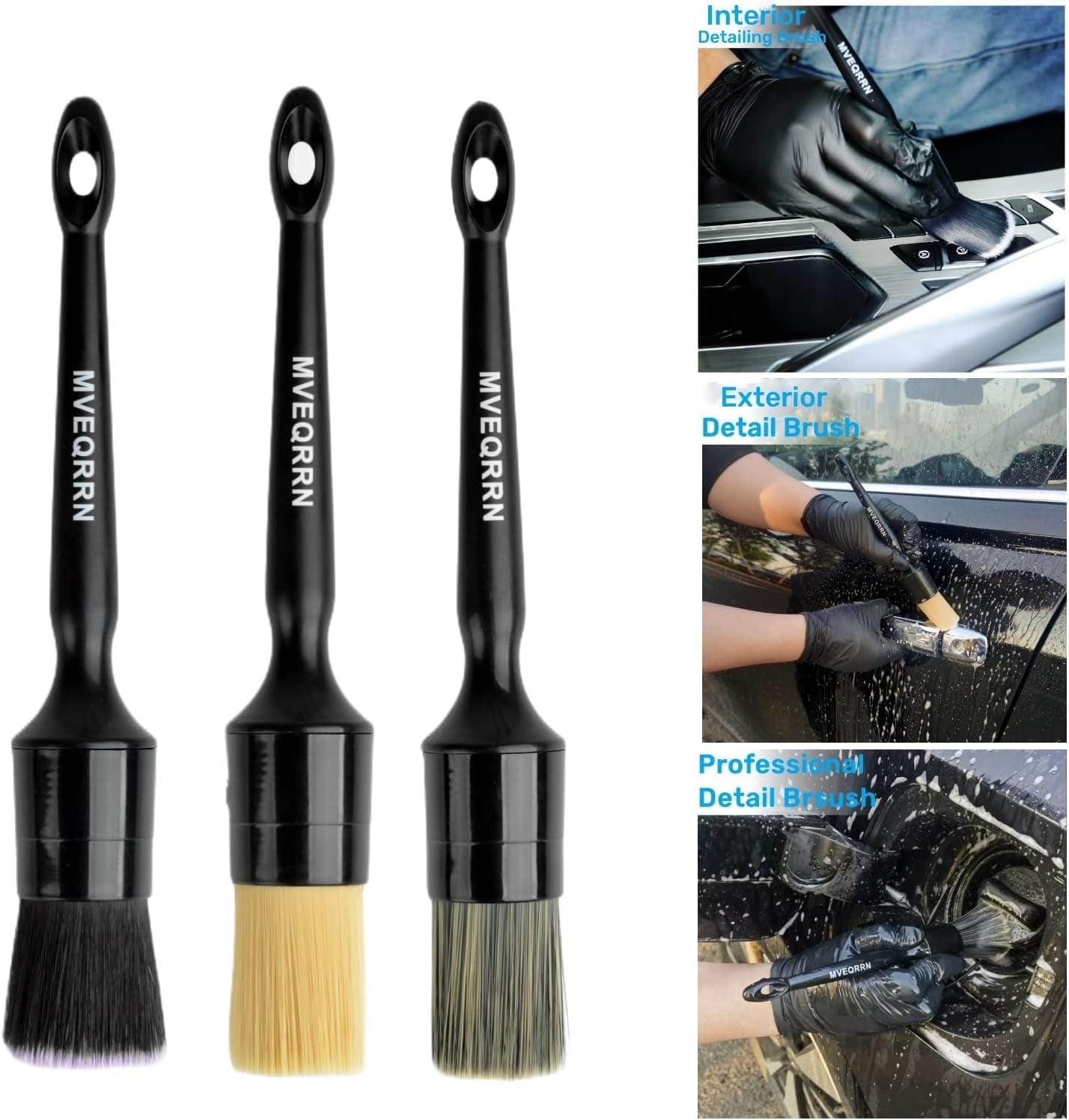 6Pcs Car Detailing Brush Set-2Pcs Boars Hair Car Detailing Brushes,2Pcs Ultra Soft No Scratch Detailing Brush for Air Vent,Leather Seat 2Pcs Detail Brushes Car Detailing for Interior Exterior